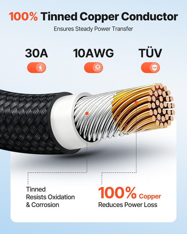 Saulės kolektorių ilginamasis kabelis VEVOR MC4-10AWG-9.14M, 10 AWG