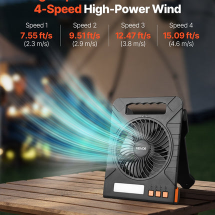 Įkraunamas saulės energijos ventiliatorius VEVOR F907, 10000 mAh