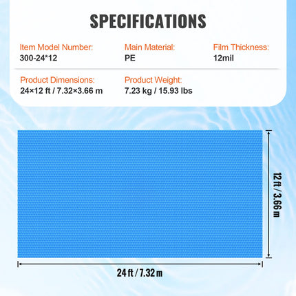 Saulės energijos baseino uždangalas VEVOR 300-24*12, 7,32 x 3,66 m