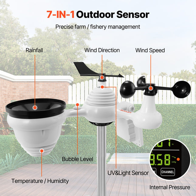 Wi-Fi meteorologinė stotelė VEVOR YT60234, 7-in-1 jutiklis