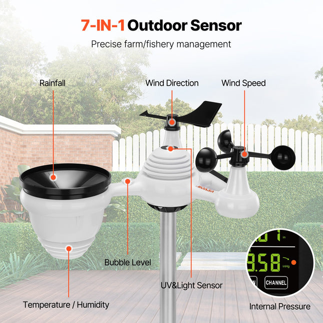 Belaidė meteorologinė stotelė VEVOR YT60231, 7-in-1 jutiklis