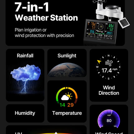 Belaidė meteorologinė stotelė VEVOR YT60309, 7,5 colių VA ekranas