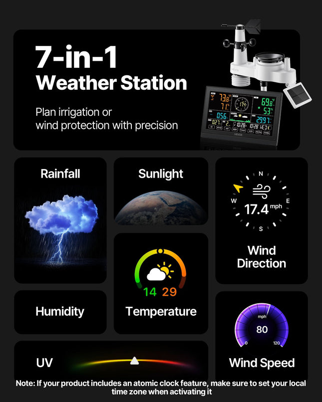 Belaidė meteorologinė stotelė VEVOR YT60309, 7,5 colių VA ekranas