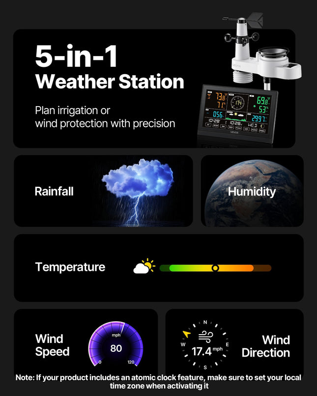 Belaidė meteorologinė stotelė VEVOR YT60310, 5-in-1 jutiklis