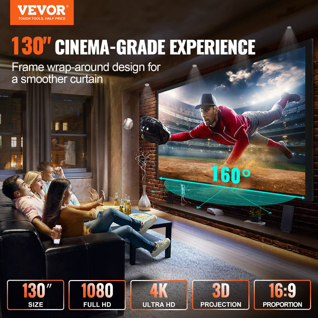 Projektoriaus ekranas VEVOR 130", 4K HDTV fiksuotas rėmas.