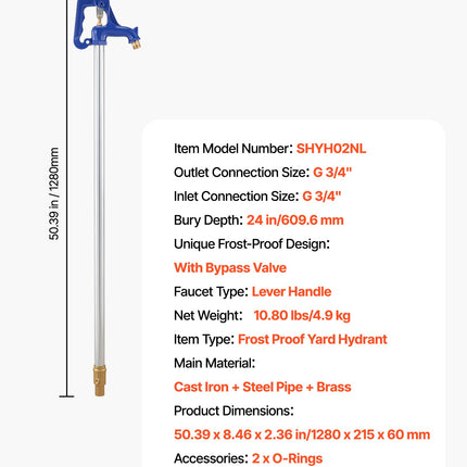 Atsparus šalčiui lauko hidrantas VEVOR SHYH02NL, 609,6 mm įkasimo gylis