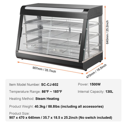 Maisto šildymo vitrina VEVOR SC-CJ-602, 1500W