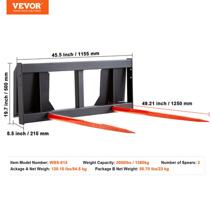 Šieno šakės (ietys) VEVOR WBS-014, 1360 kg keliamoji galia