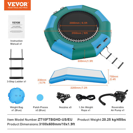Pripučiamas vandens batutas VEVOR ZT10FTBGHD-US/EU, 3,1 m skersmens