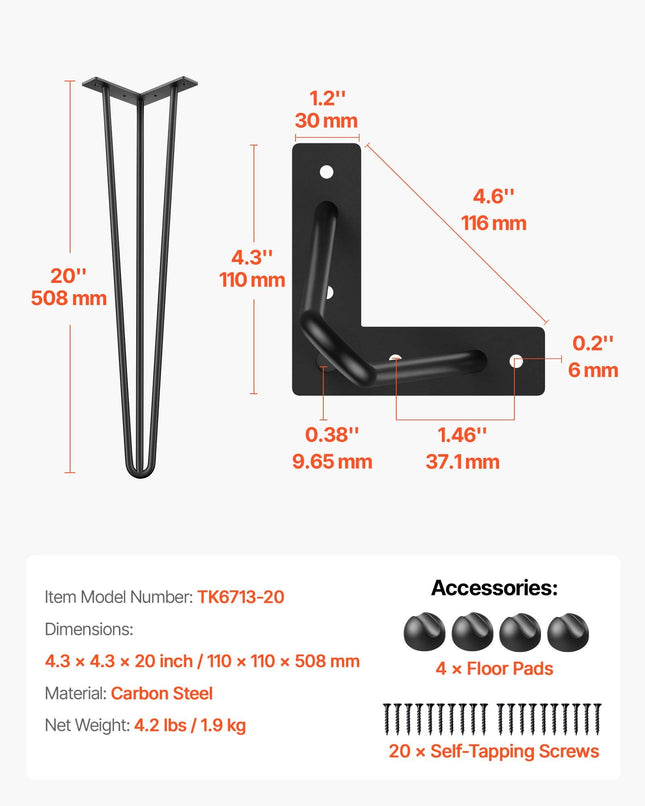 Baldų kojelės VEVOR Hairpin, 50,8 cm