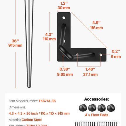 Hairpin tipo stalo kojos VEVOR, 91,4 cm aukščio