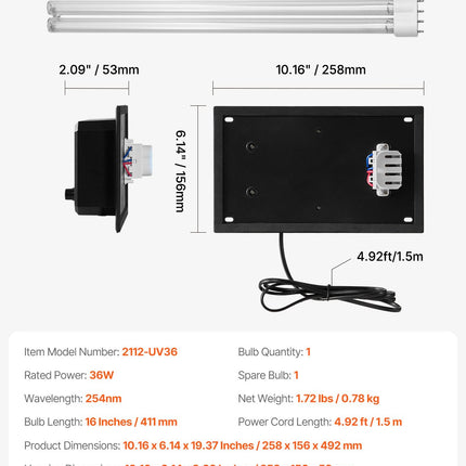 Ortakinis oro valytuvas VEVOR 2112-UV36, 36W