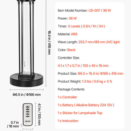 UV lempa su ozono generatoriumi VEVOR US-007/36W, 36W
