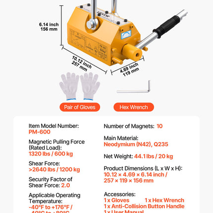 Magnetinis keltuvas VEVOR PM-600, 600 kg