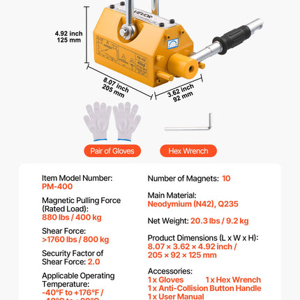 Magnetinis kėliklis VEVOR PM-400, 400 kg