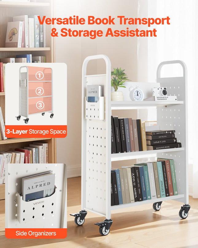 Bibliotekos vežimėlis knygoms VEVOR HXTC-3VD, 150 kg keliamoji galia