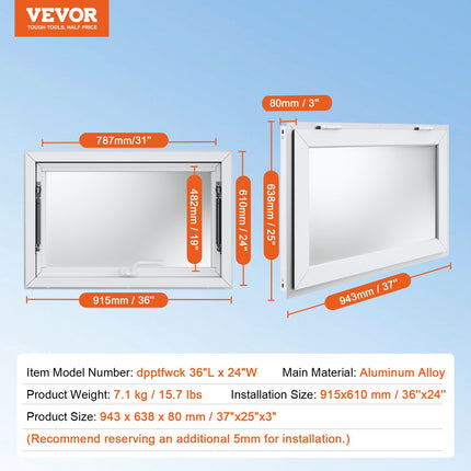 Maisto vagonėlio langas VEVOR dpptfwck36L*24W, 915x610 mm