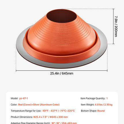 Stogo kamino sandarinimo manžetas VEVOR ys-47-1, 254–483 mm vamzdžiams