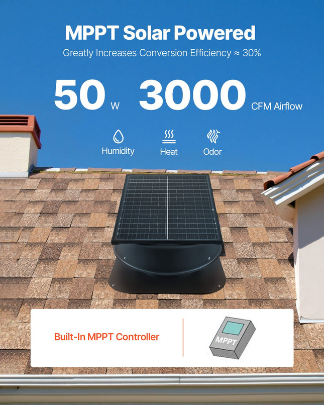 Saulės energija varomas stogo ventiliatorius VEVOR JBSF-350F, 50 W