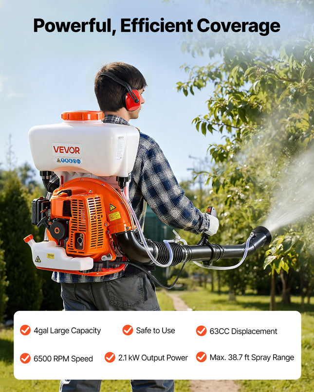 Benzininis nugarinis purkštuvas-pūstuvas VEVOR 3WF-16E, 16 l talpa