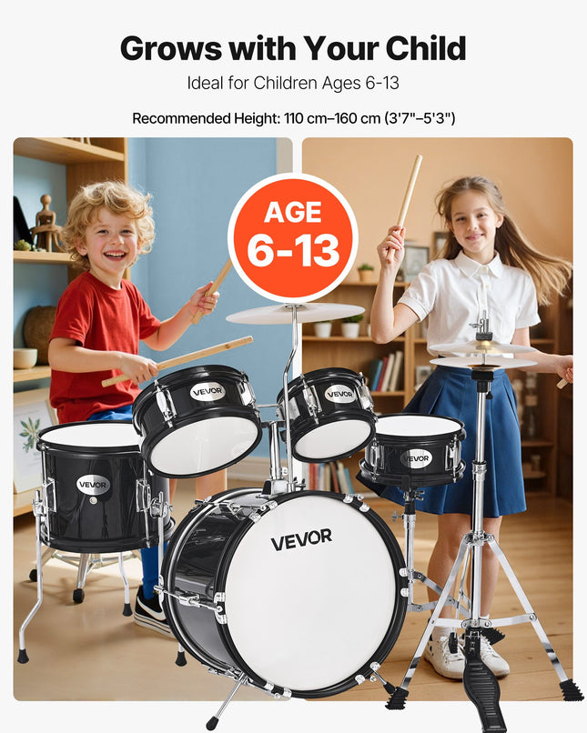 Vaikiškas būgnų komplektas VEVOR SH-004-BK, 5 dalių
