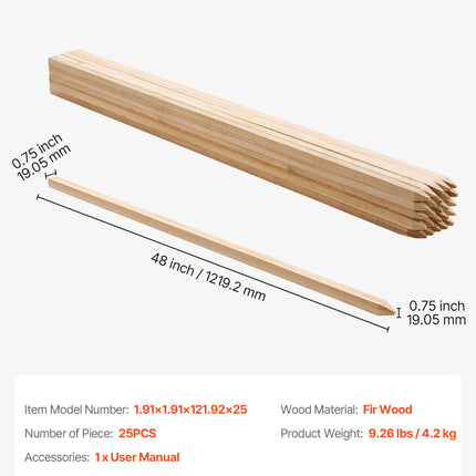 Mediniai sodo kuoliukai VEVOR 1.91x1.91x121.92x25, 122 cm ilgio