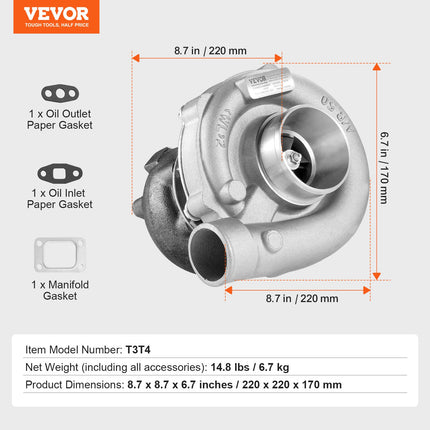 Turbokompresorius VEVOR T3T4, tinka 1.5L–4.0L varikliams