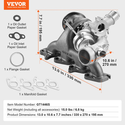 Turbokompresorius VEVOR GT1446S, skirtas Chevrolet ir Buick 1.4L varikliams