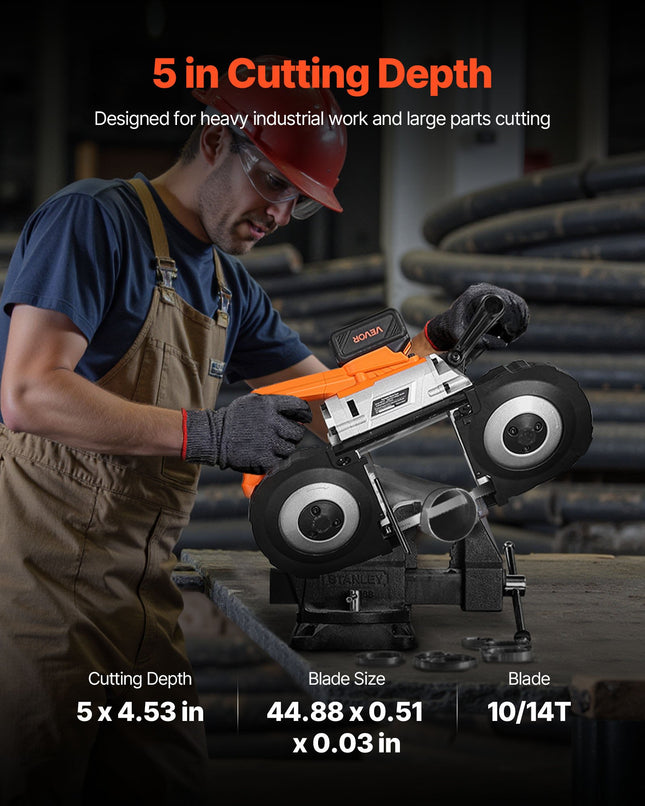 Akumuliatorinis juostinis pjūklas VEVOR BW2111, 127 mm pjovimo gylis
