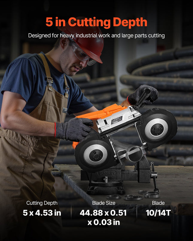 Akumuliatorinis juostinis pjūklas VEVOR BW2111, 127 mm pjovimo gylis