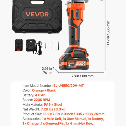 Akumuliatorinės skardos žirklės VEVOR BL-JH550/20V-MT, 20V 4Ah