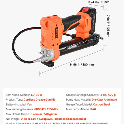Akumuliatorinis tepalo švirkštas VEVOR LD-821B, 8000 PSI
