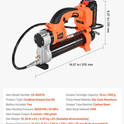 Akumuliatorinis tepalo švirkštas VEVOR LD-8207A, 8000 PSI