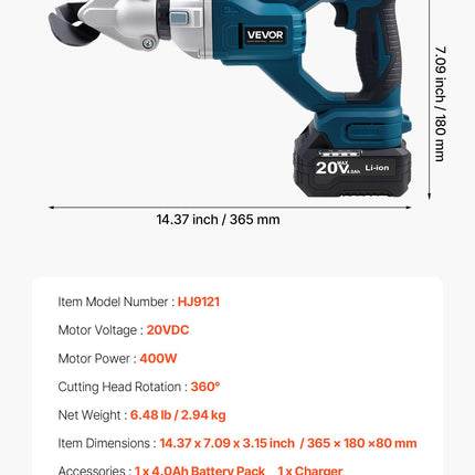 Akumuliatorinės skardos žirklės VEVOR HJ9121-220V, 20V