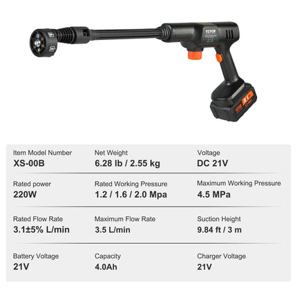 Akumuliatorinis slėginis plovimo įrenginys VEVOR XS-00B, 45 bar