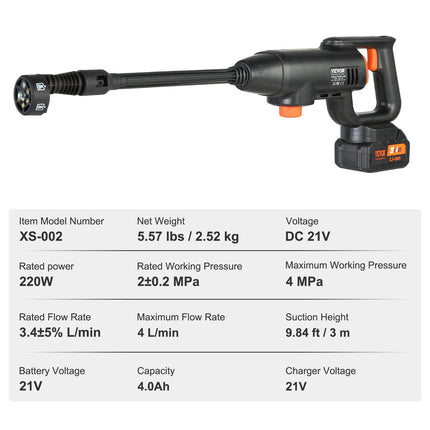 Akumuliatorinis aukšto slėgio plovimo įrenginys VEVOR XS-002, 40 bar