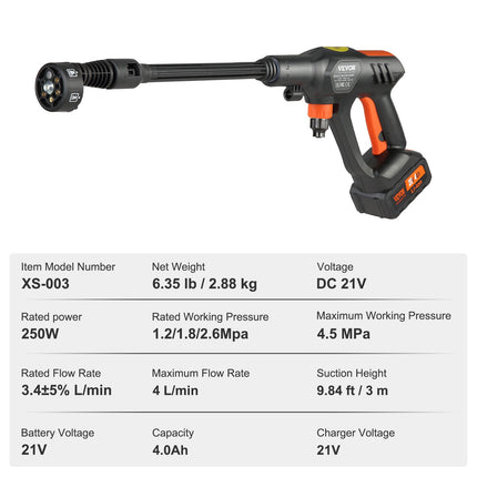 Akumuliatorinis aukšto slėgio plovimo įrenginys VEVOR XS-003, 45 bar