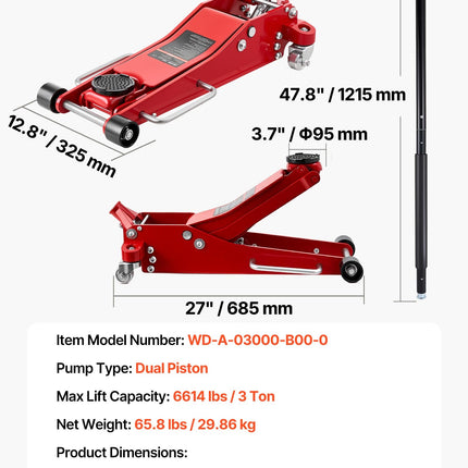 Žemo profilio hidraulinis keltuvas VEVOR WD-A-03000-B00-0, 3 t