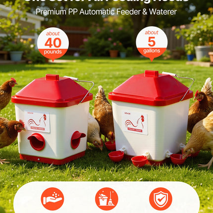 Automatinė lesyklėlė ir girdykla naminiams paukščiams VEVOR 5GAL F+D, 19 L / 18,14 kg