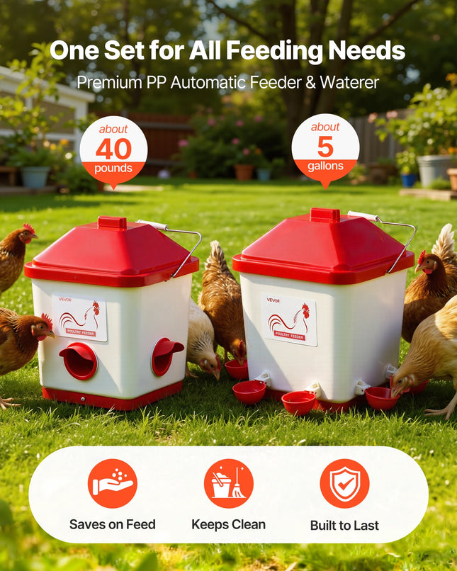 Automatinė lesyklėlė ir girdykla naminiams paukščiams VEVOR 5GAL F+D, 19 L / 18,14 kg