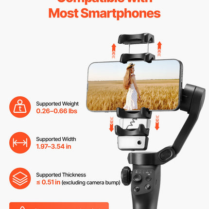 Išmaniojo telefono stabilizatorius VEVOR CM8, 3 ašių stabilizavimas