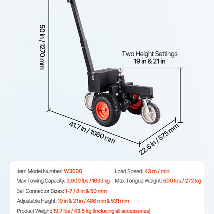 Elektrinis priekabų stumtuvas VEVOR W3600, 1633 kg
