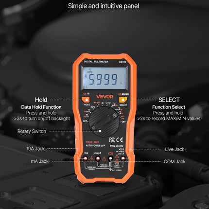Skaitmeninis multimetras VEVOR SS102, 6000 padalų