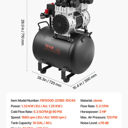 Oro kompresorius VEVOR FB1500D-221AF-10C40, 40 l
