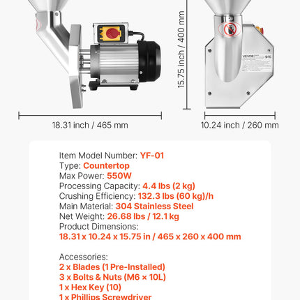 Elektrinis vaisių smulkintuvas VEVOR YF-01, 550 W