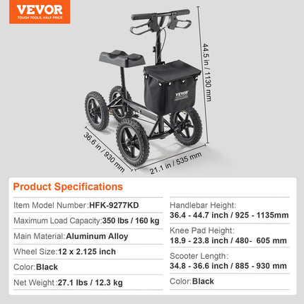 Sulankstomas kelių paspirtukas VEVOR HFK-9277KD, 160 kg apkrova