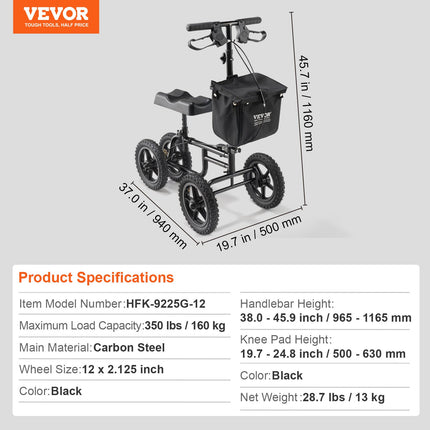 Sulankstomas kelių paspirtukas VEVOR HFK-9225G-12, 160 kg keliamoji galia