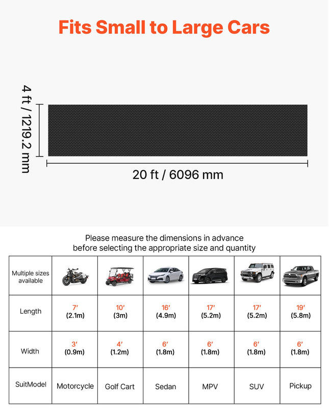 Guminė garažo grindų danga VEVOR GW3013-20ft, 1,22 x 6,1 m