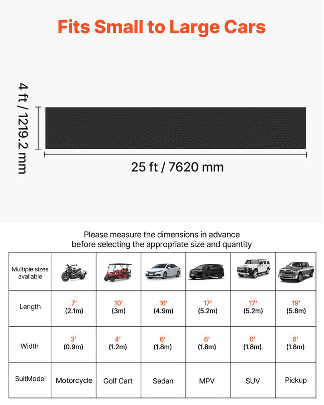 Garažo grindų danga VEVOR GW3013-25ft, 1.22 x 7.62 m