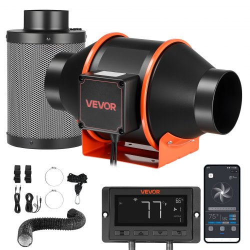 Kanalinis ventiliatorius su anglies filtru VEVOR HF-100PE, 349 m³/h